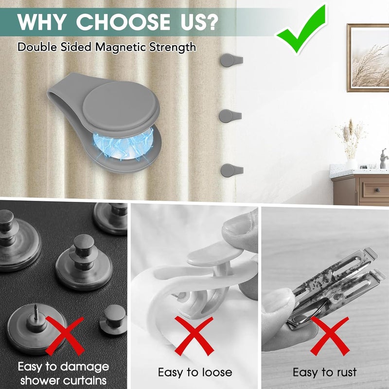 PRATIQUE 3PCS Silicone Magnetic Shower Curtain Clips for Liner, Self Adhesive Bathroom Windproof Splash Proof Multifunctional Fixed Clip Keep Curtain Liner Closed to Wall Shower Curtains Keeper (Grey) - Image 3